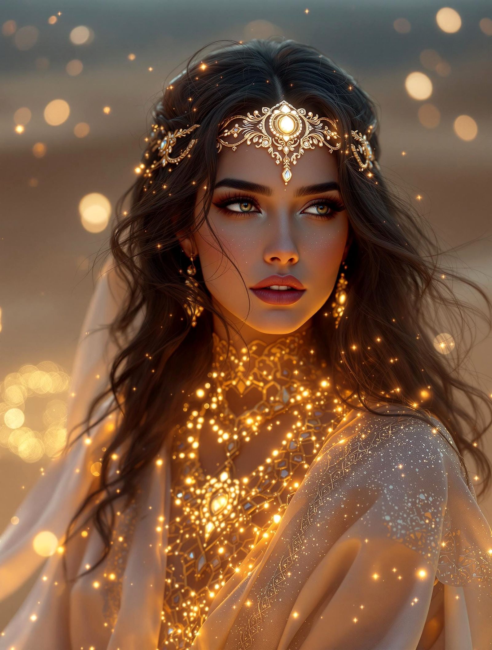 A  portrait of a mystical, Middle Eastern-inspired woman