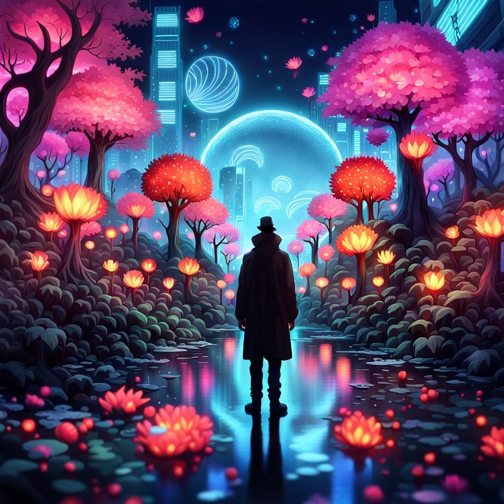 Mysterious Figure in a neon world