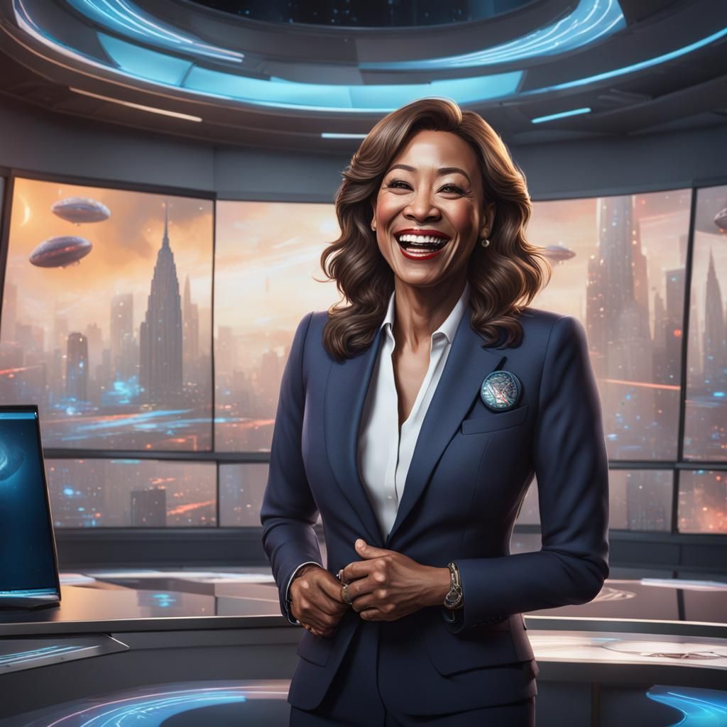 News anchor laughing about ufo's AI Generated Artwork NightCafe Creator