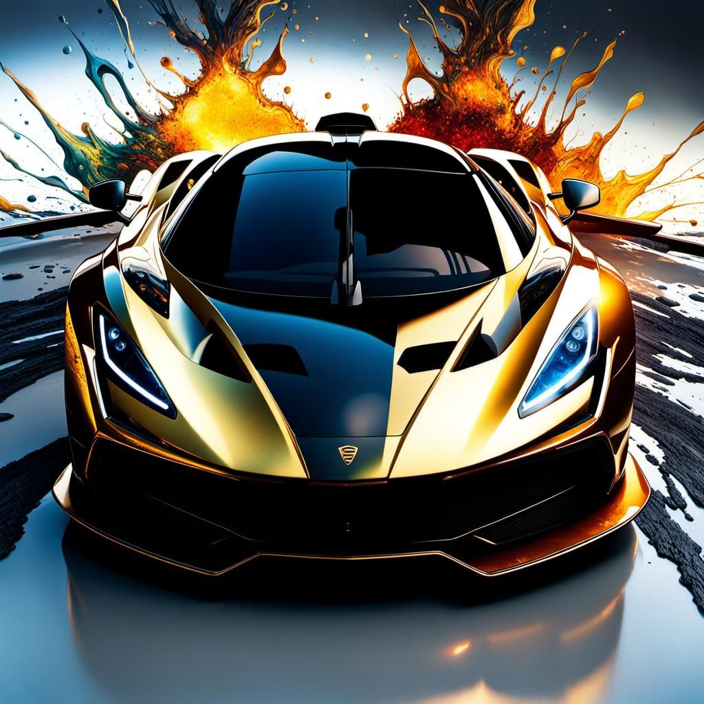 Futuristic Hypercar Splatter Art