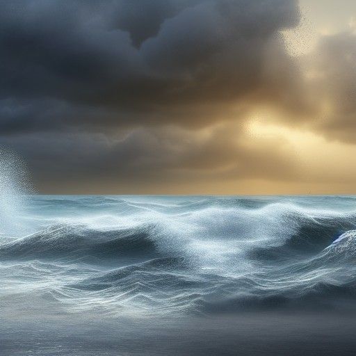 Stormy sea and waves crashing onto the beach