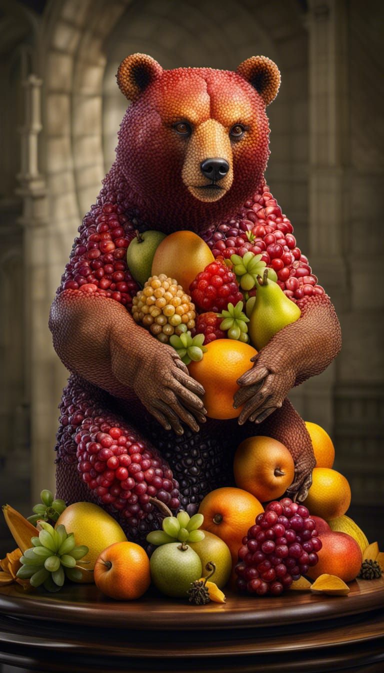 Photograph portrait of an Exotic Fruit Bear made of fruit by: 