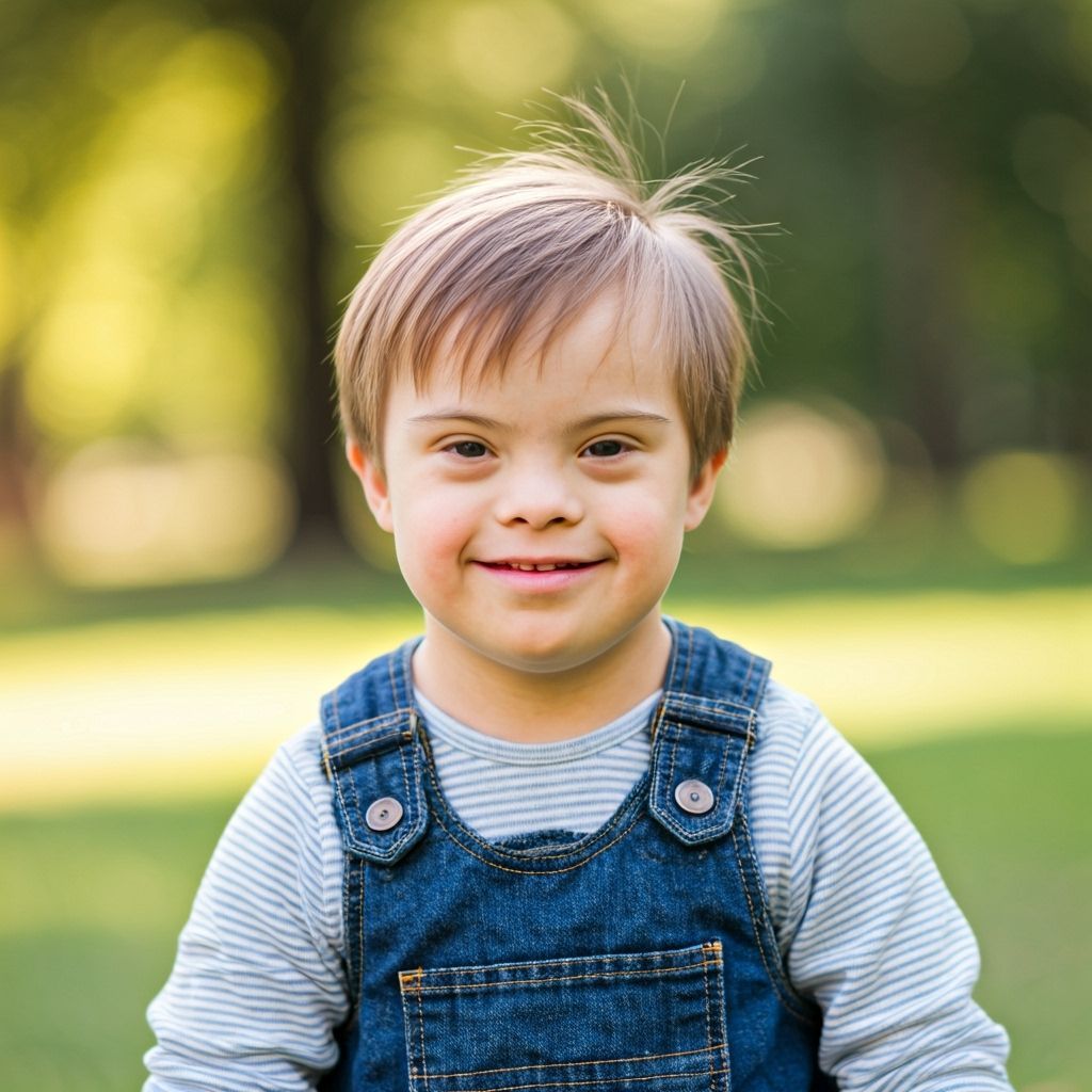 Joyful Child With Down Syndrome Playing in Park