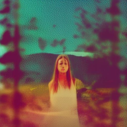 girl and landscape double exposure
