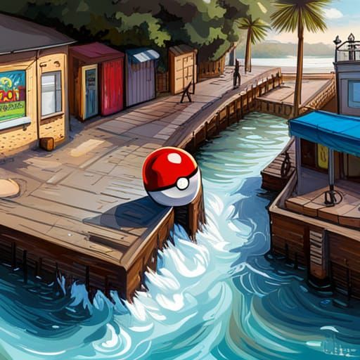  pokemon go with pokemon in the water by a beach.