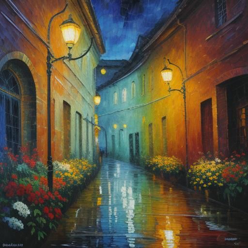 Grotto Oil Painting of Saint with Flowers