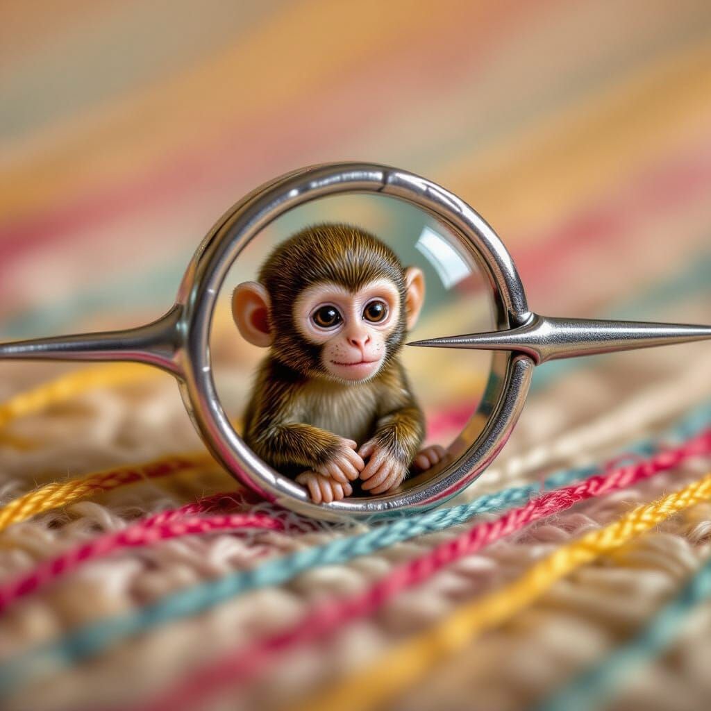 Tiny Monkey Peeking From Needle Eye