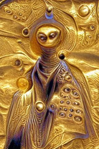 Byzantine medieval golden image of an Alien with a radiant h...