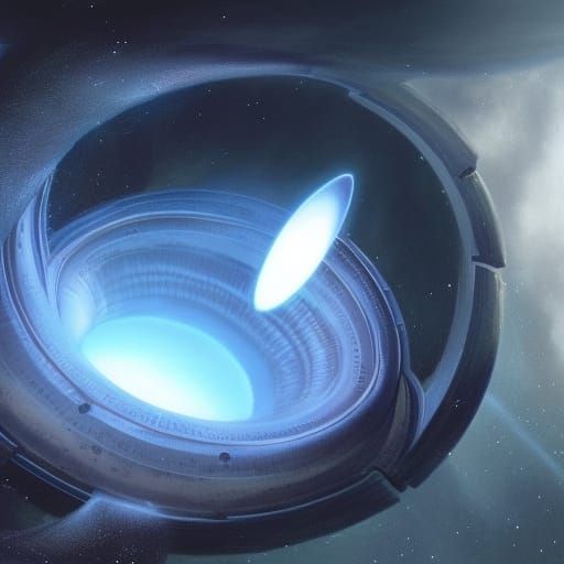 A beautiful matte painting of a UFO going through a wormhole...