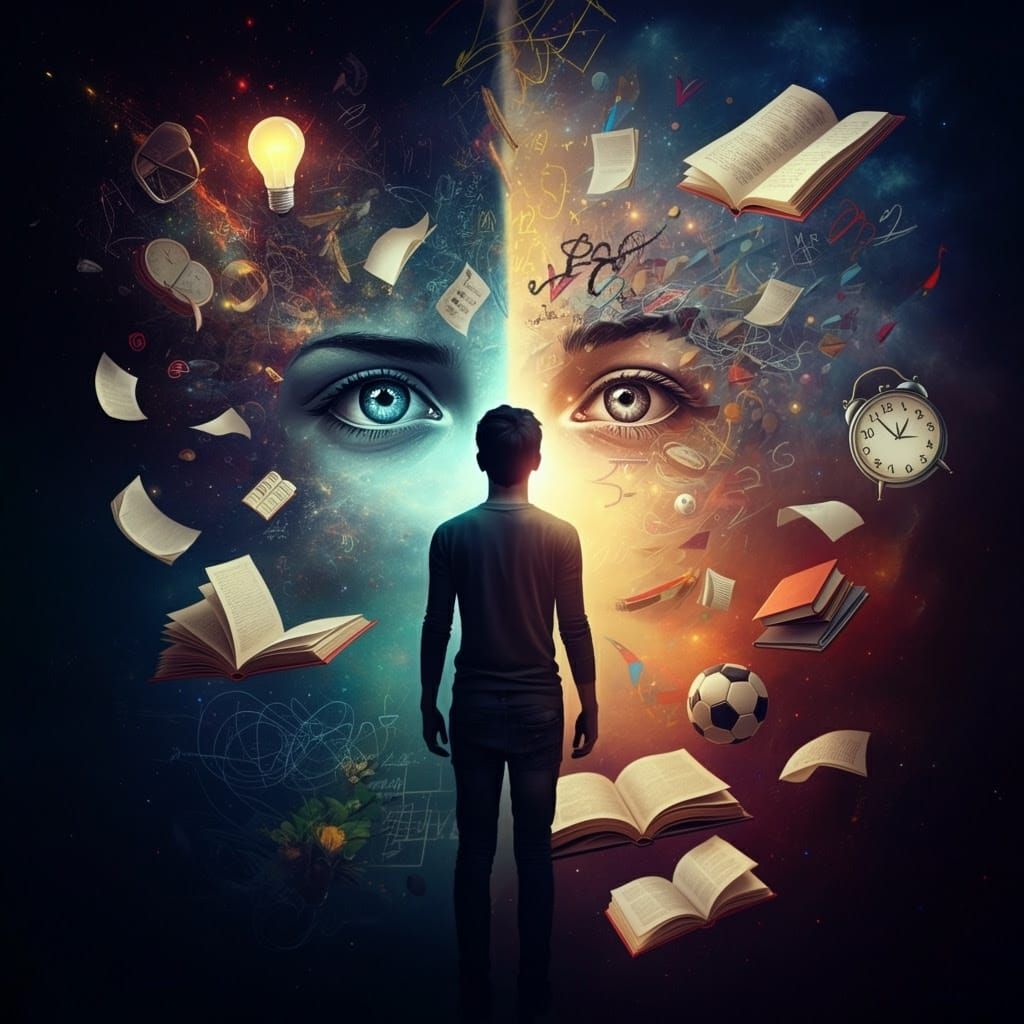 Emotional Surreal Portrait of ADHD with Swirling Thoughts