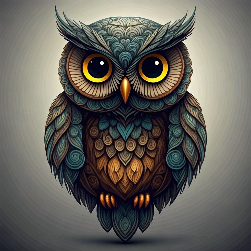 Whimsical Owl with Intricate Feather Patterns