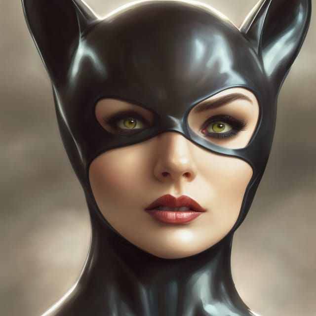 cute beautiful Selina Kyle as Catwoman anatomically correct,...