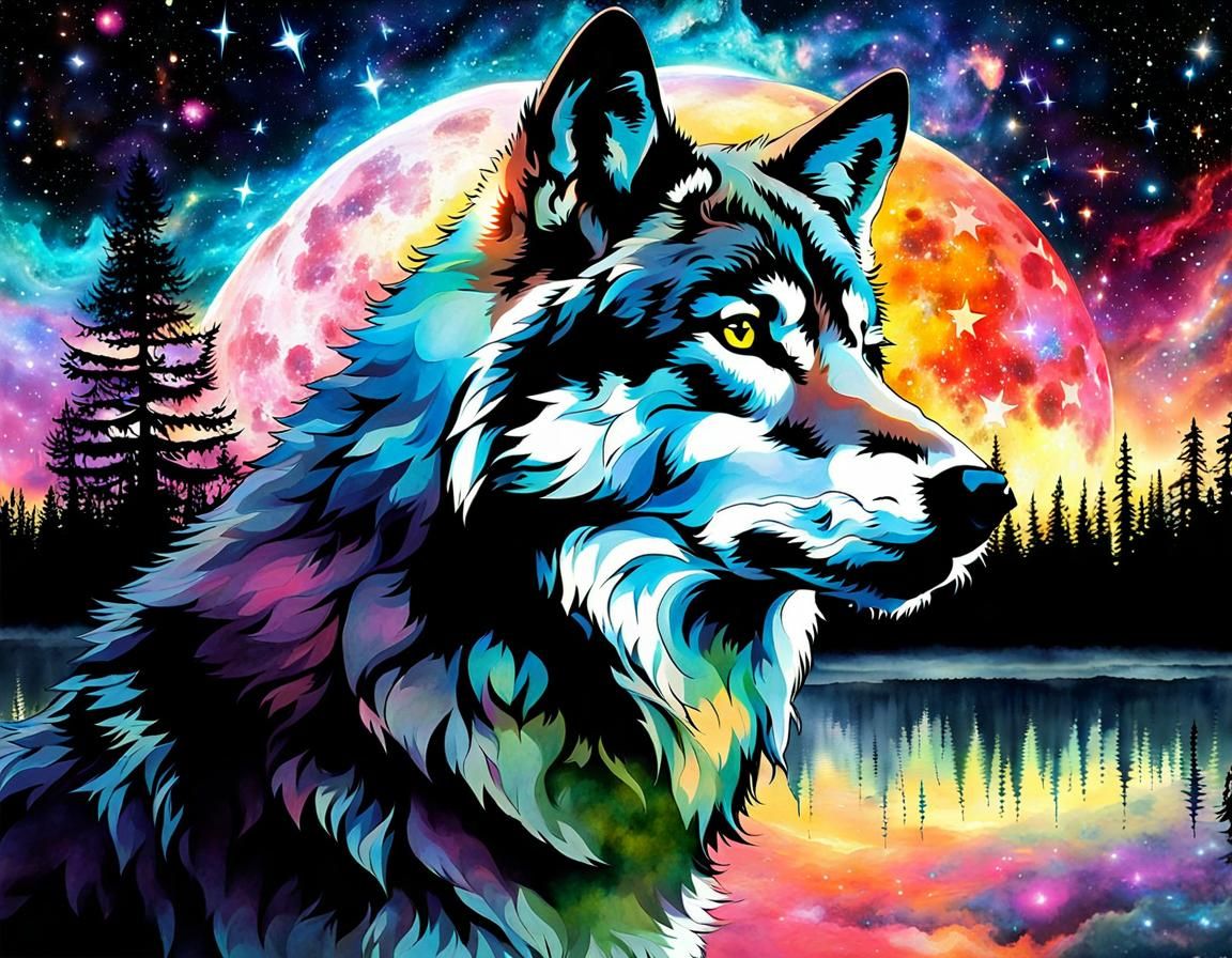 Gray Wolf Moon and Stars