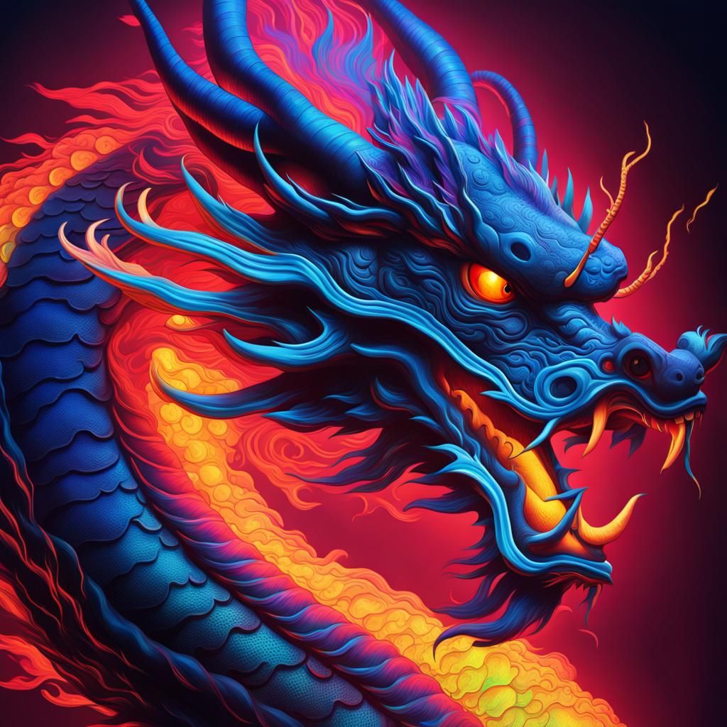 Black Light Art Chinese dragon - AI Generated Artwork - NightCafe Creator