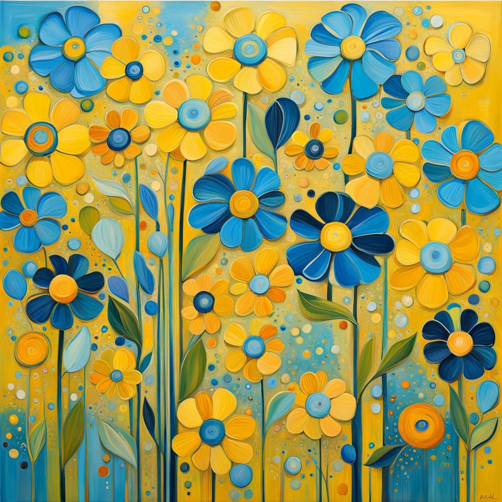 Cheerful Painting in Yellow and Blue Shades