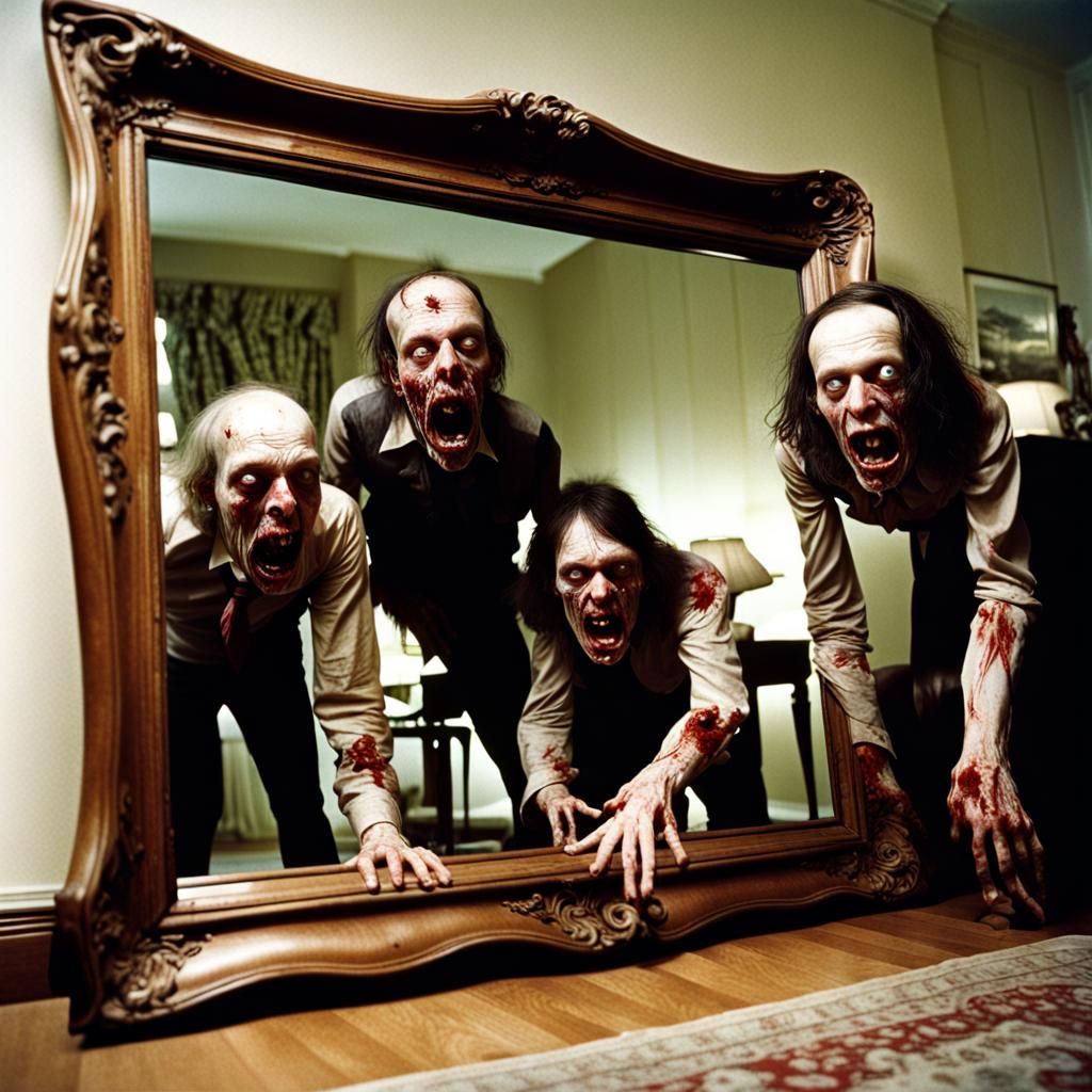 1970s Photograph of 3 zombies crawling out of a living room ...