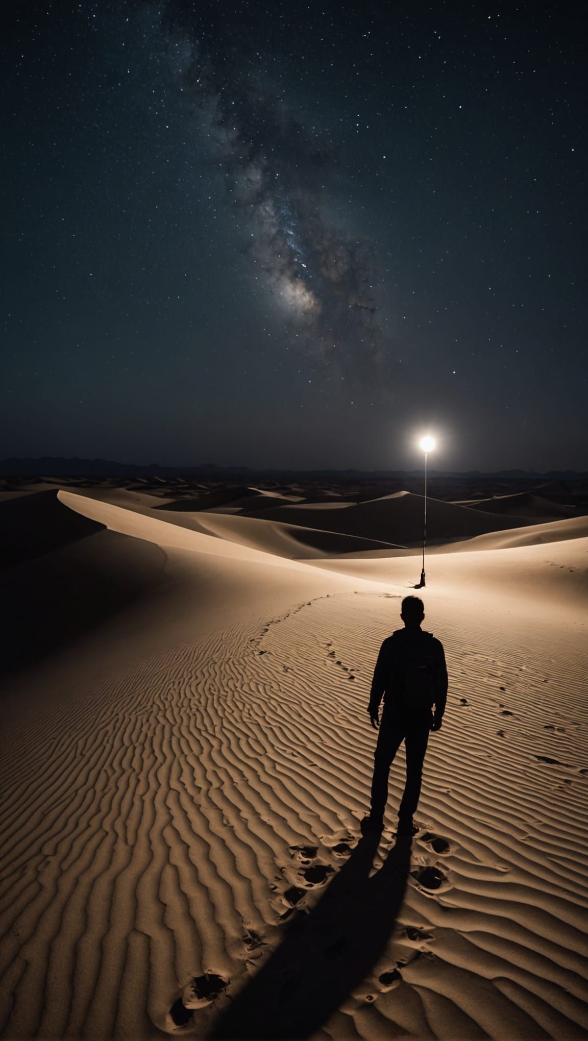 a person with a flashlight in the desert