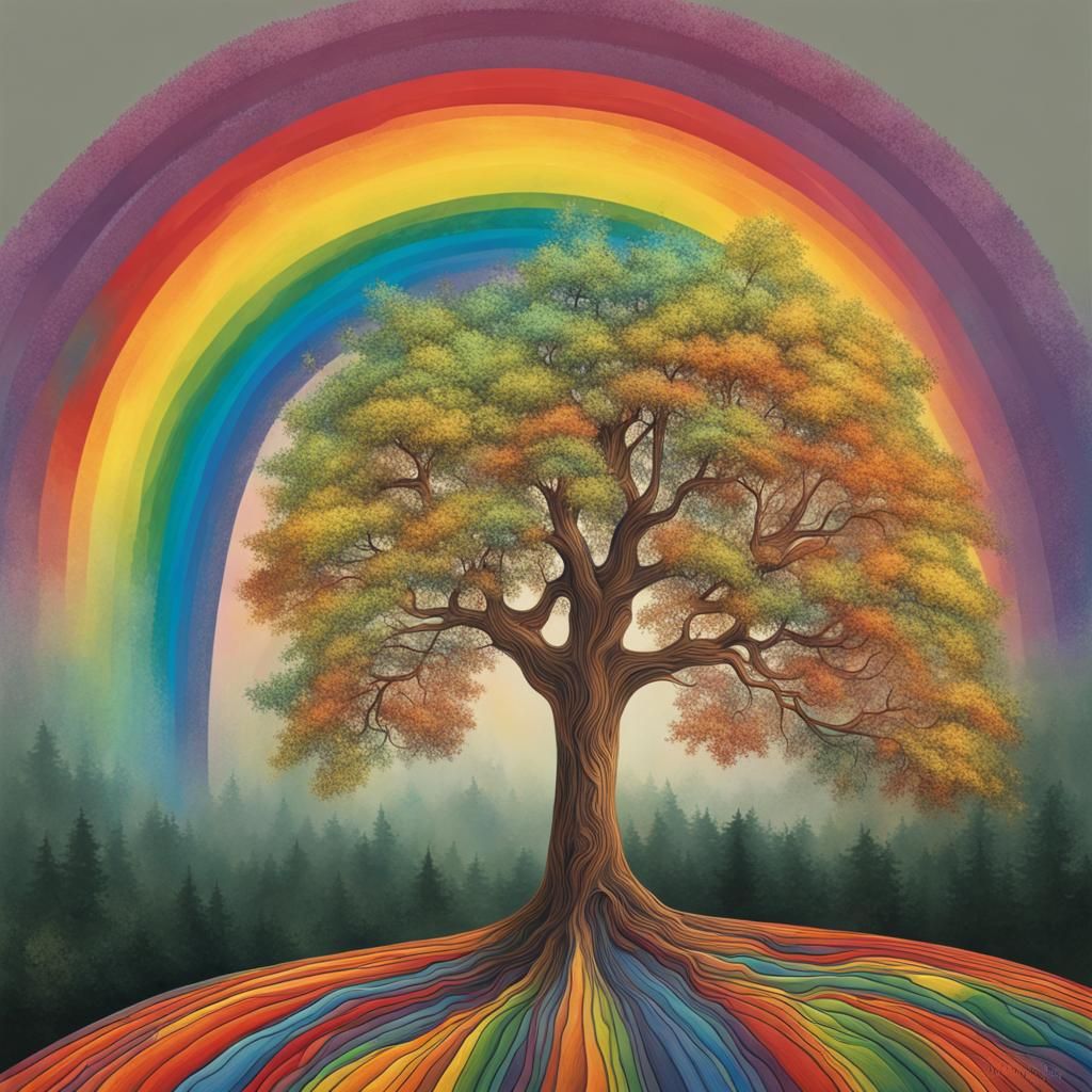 tree with rainbow in the background