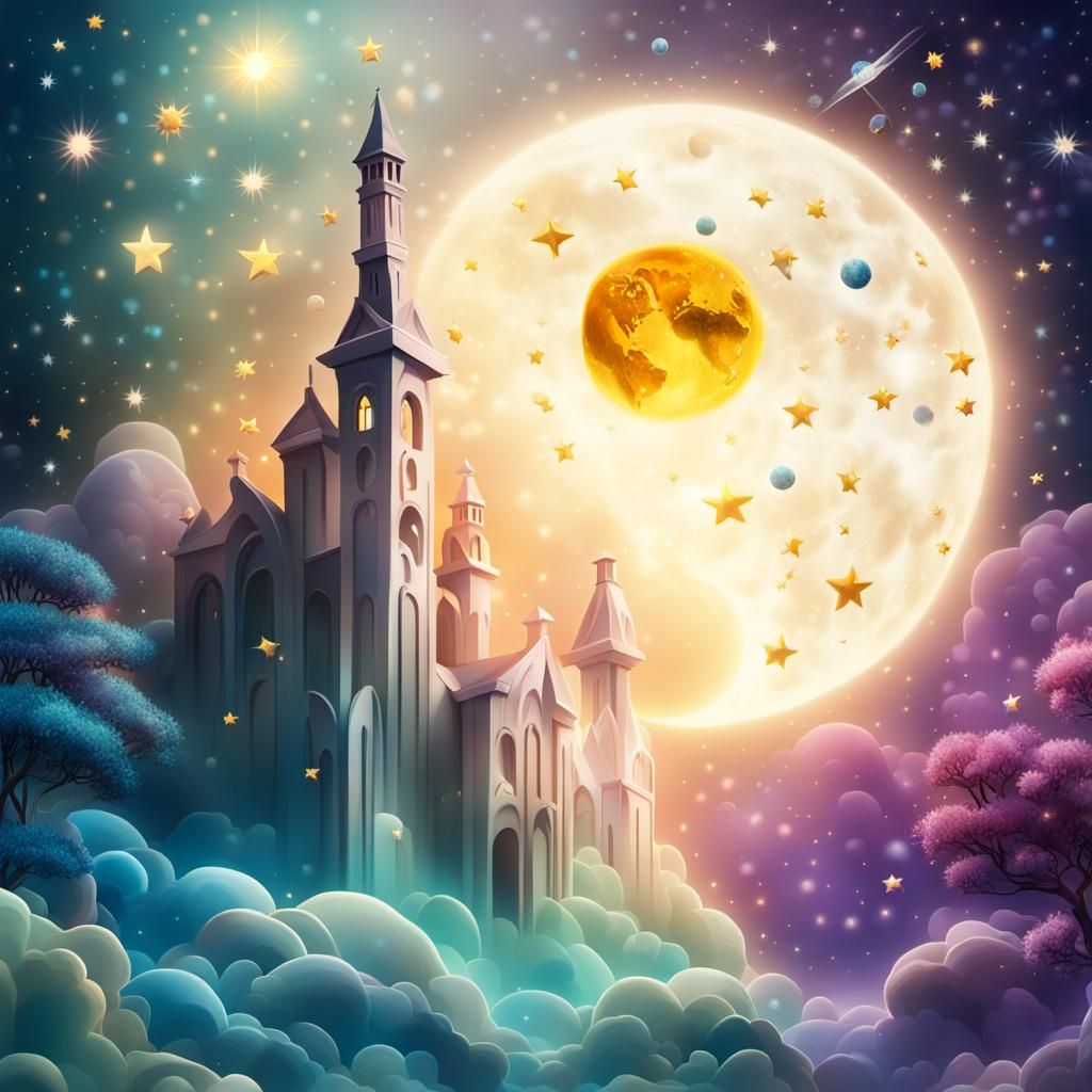 sun, moon, and stars aesthetic, whimsical, inspired by melie...