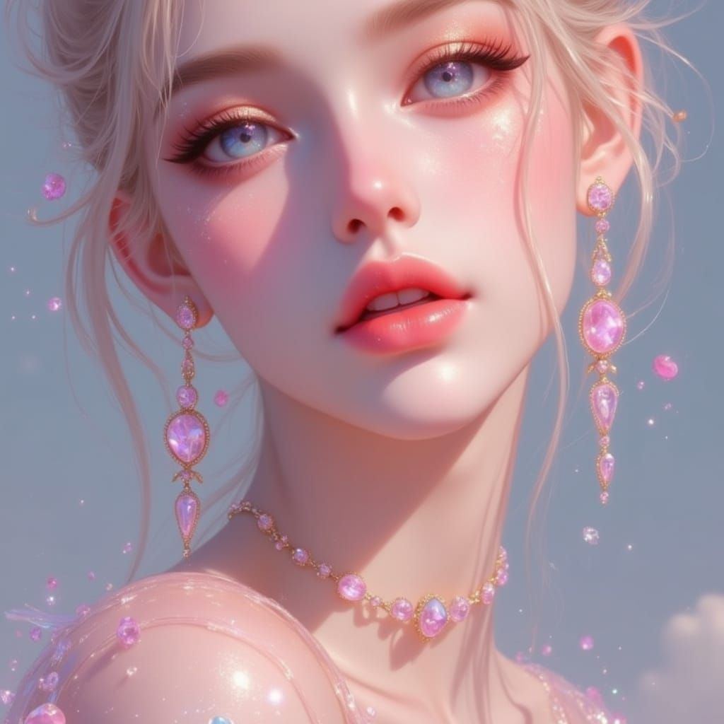 Stunning woman  pastel middle of frame Luxaura Fairlight <lora:Moonrose Dreamcore:1.0>