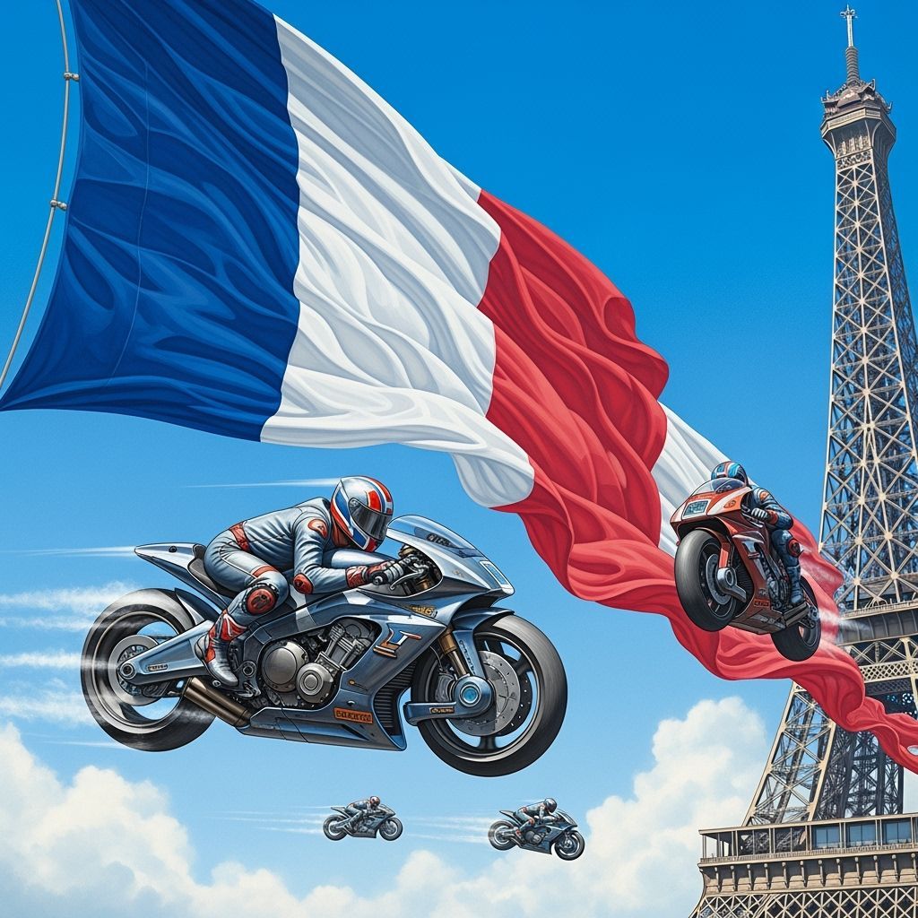 Motorcycle Soars Above Eiffel Tower in Futuristic Style