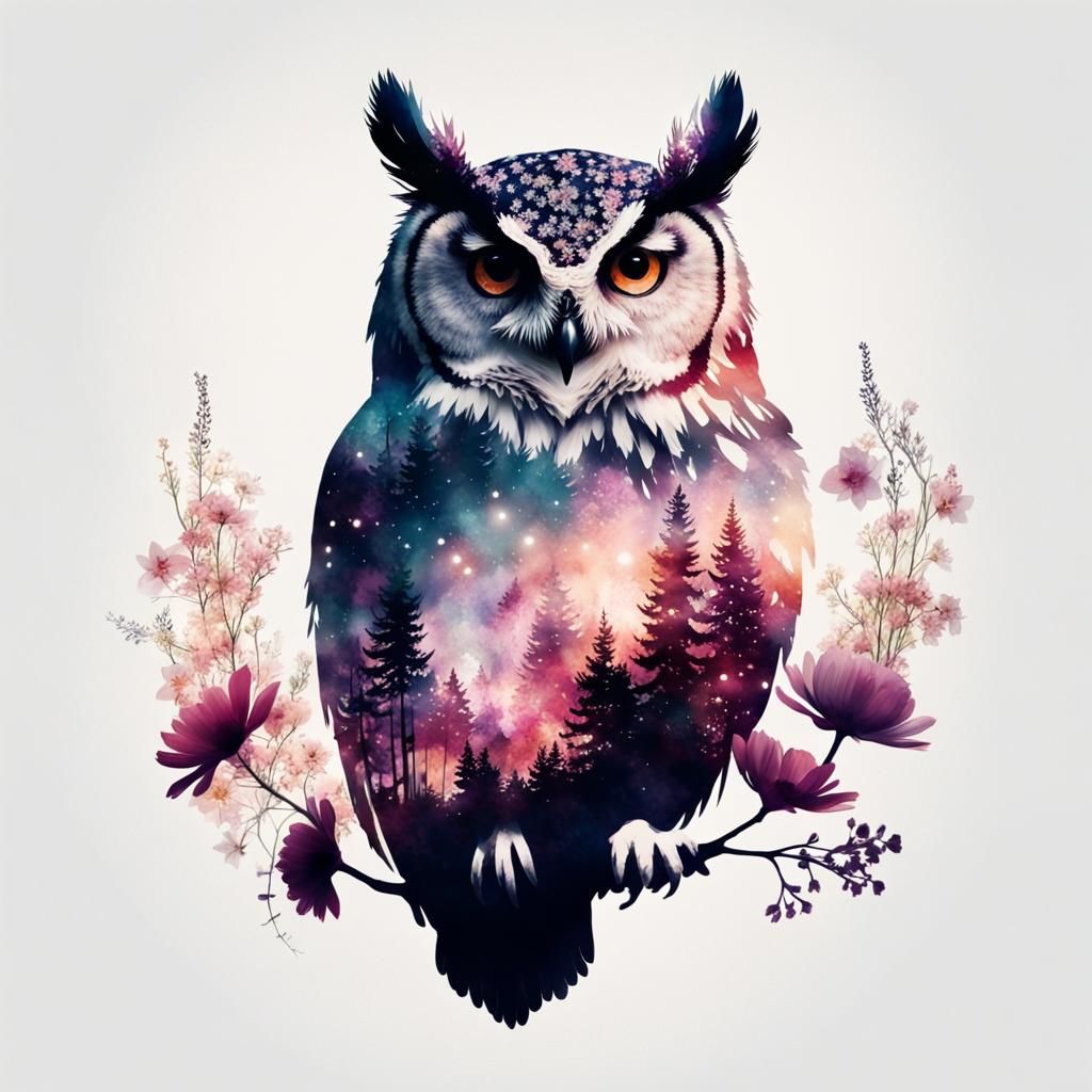 Double exposure owl   by @GreenNails 