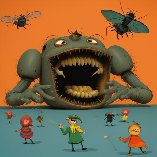 Cheerful Mosquito Torments Frustrated Crowd in Whimsical Car...