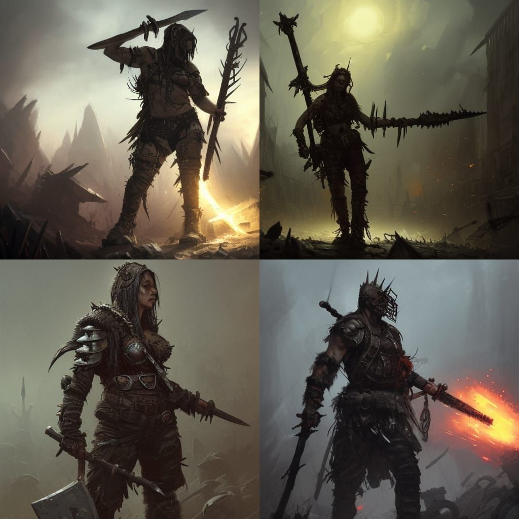 Post Apocalyptic Raider with Spiked armor and a battle axe