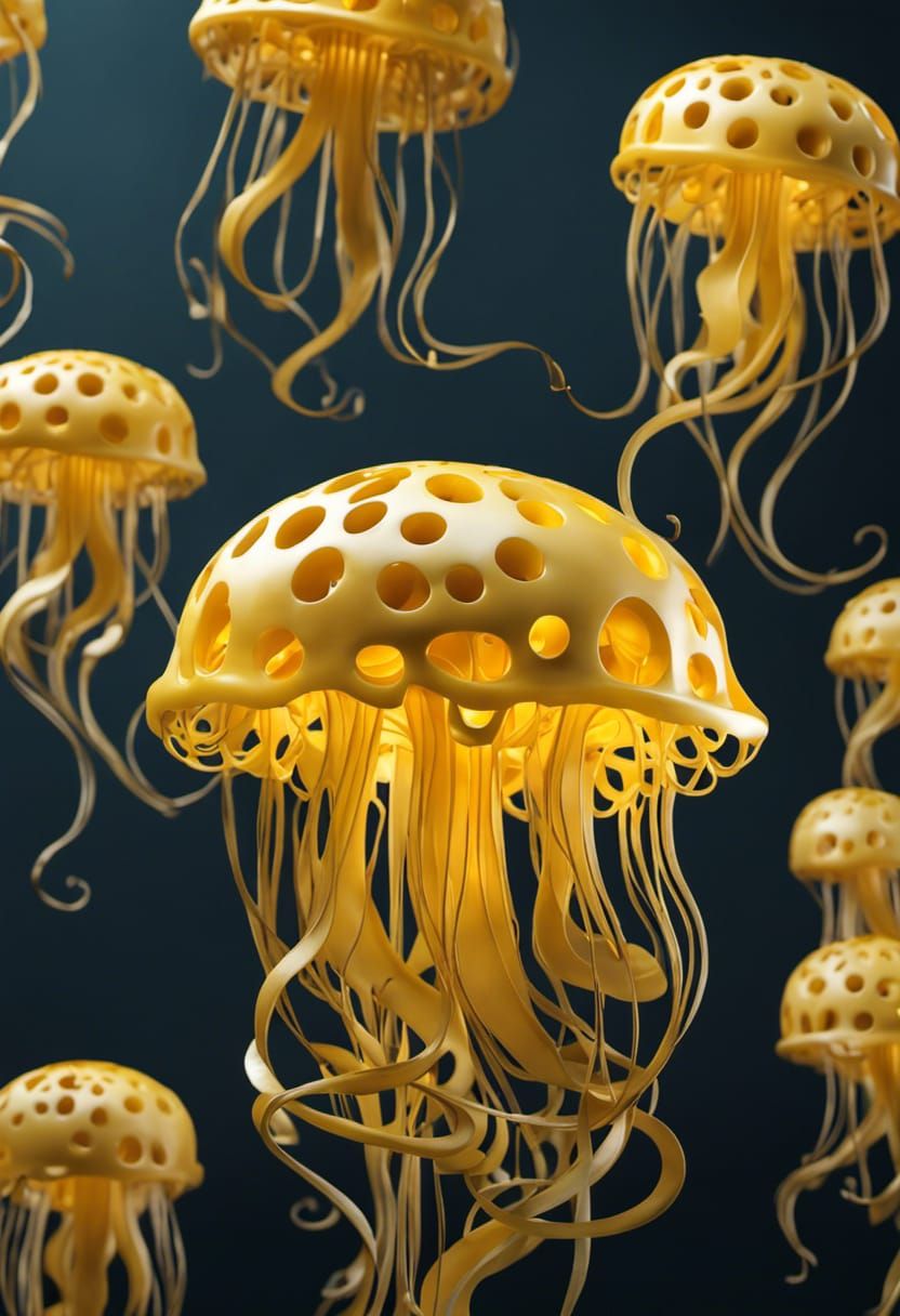 The rare "Jarlsberg" Jellyfish colony, found only off the coast of Gouda-pest 🧀  by @FiyaSwitch