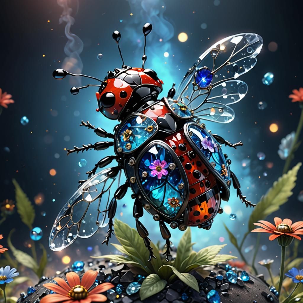 Steampunk Crystal Ladybug in Flight Concept Art