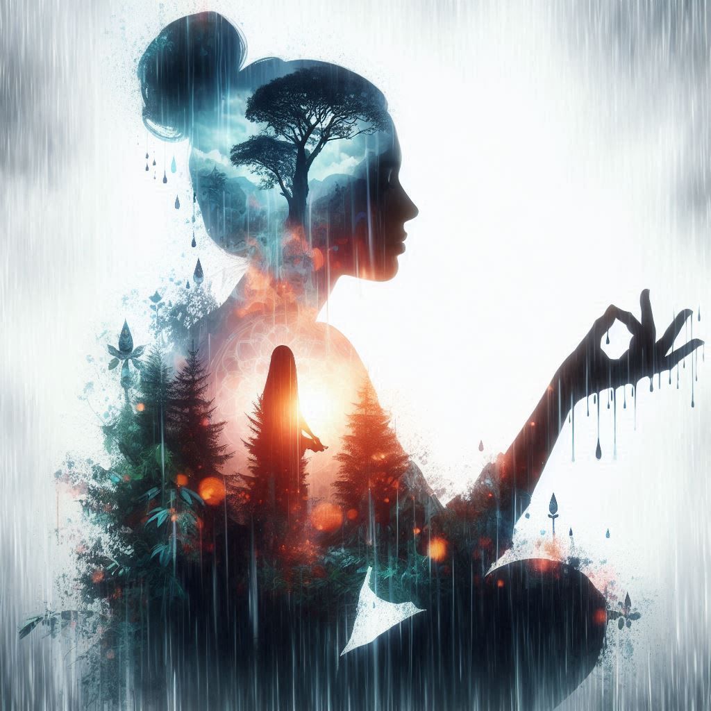 double exposure beautiful fantasy DALL-E 3 portrait landscape..