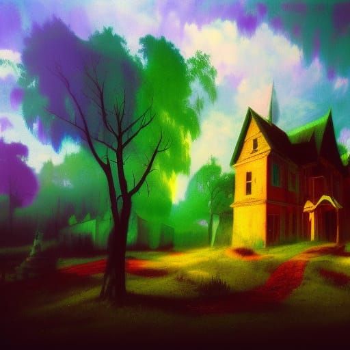 Haunted house ;

triadic colors ; light and shadows

; as pa...