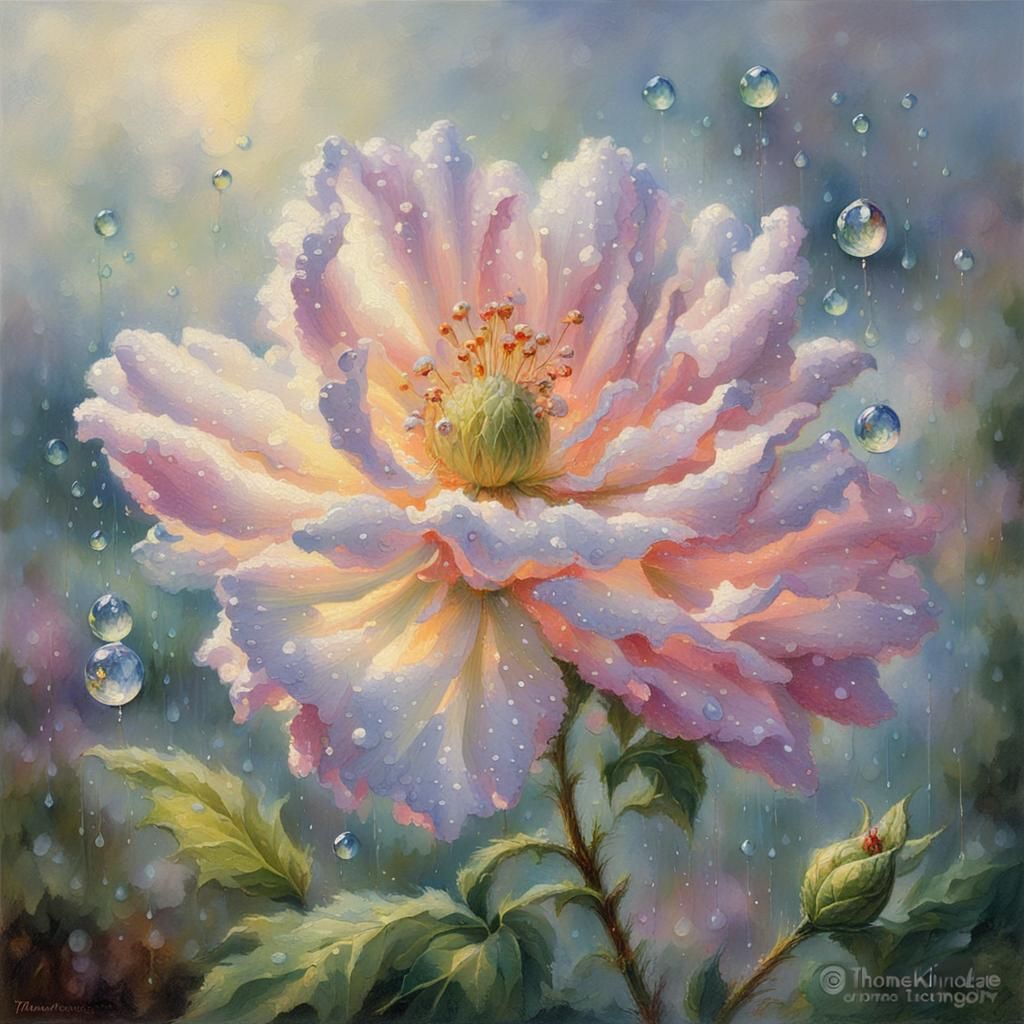 delicate bud of a flower with drops of dew Thomas Kinkade  by @Magdalena Sz