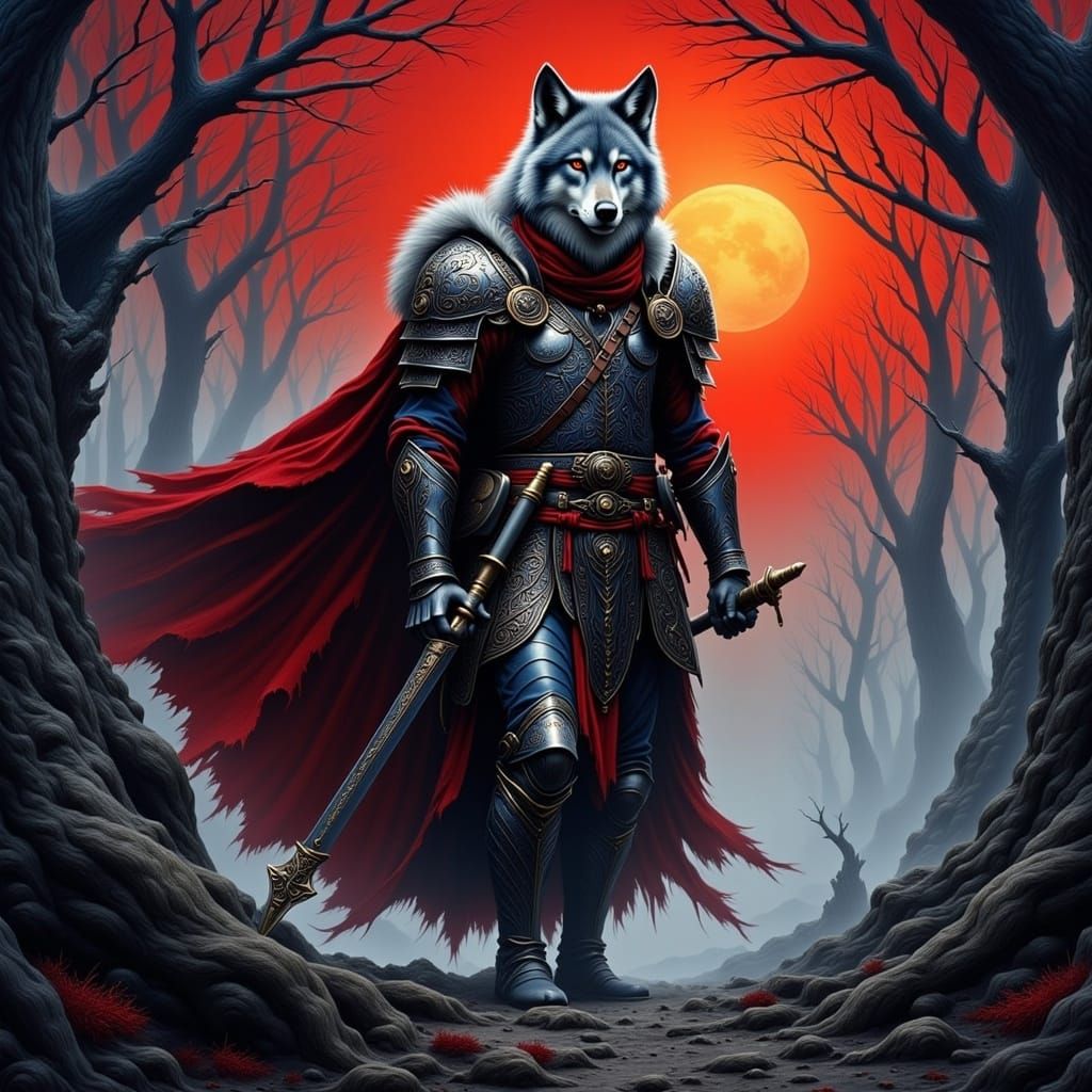  <lora:Red Flux:1.0>wolf warrior 