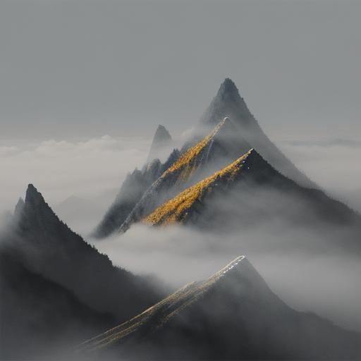 Lone Swordsman on Misty Peak in Ink Wash Painting