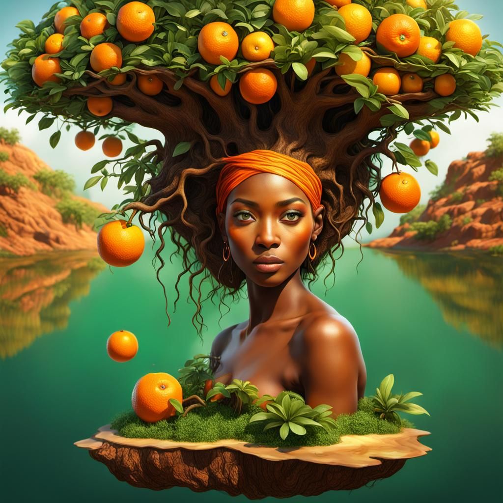 A photo realistic digital illustration of a floating island,...