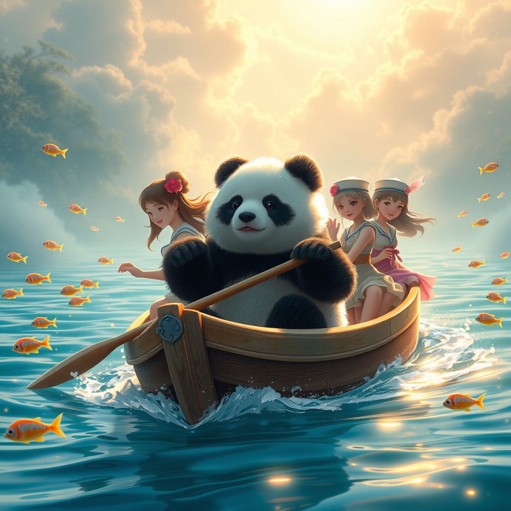 Panda's Dreamy Voyage with Sailor Companions