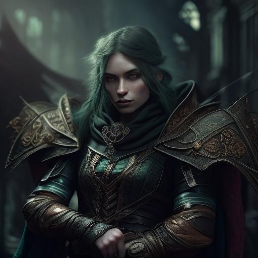 Gothic fantasy concept art. Close-up portrait. A female half-elf rogue ...