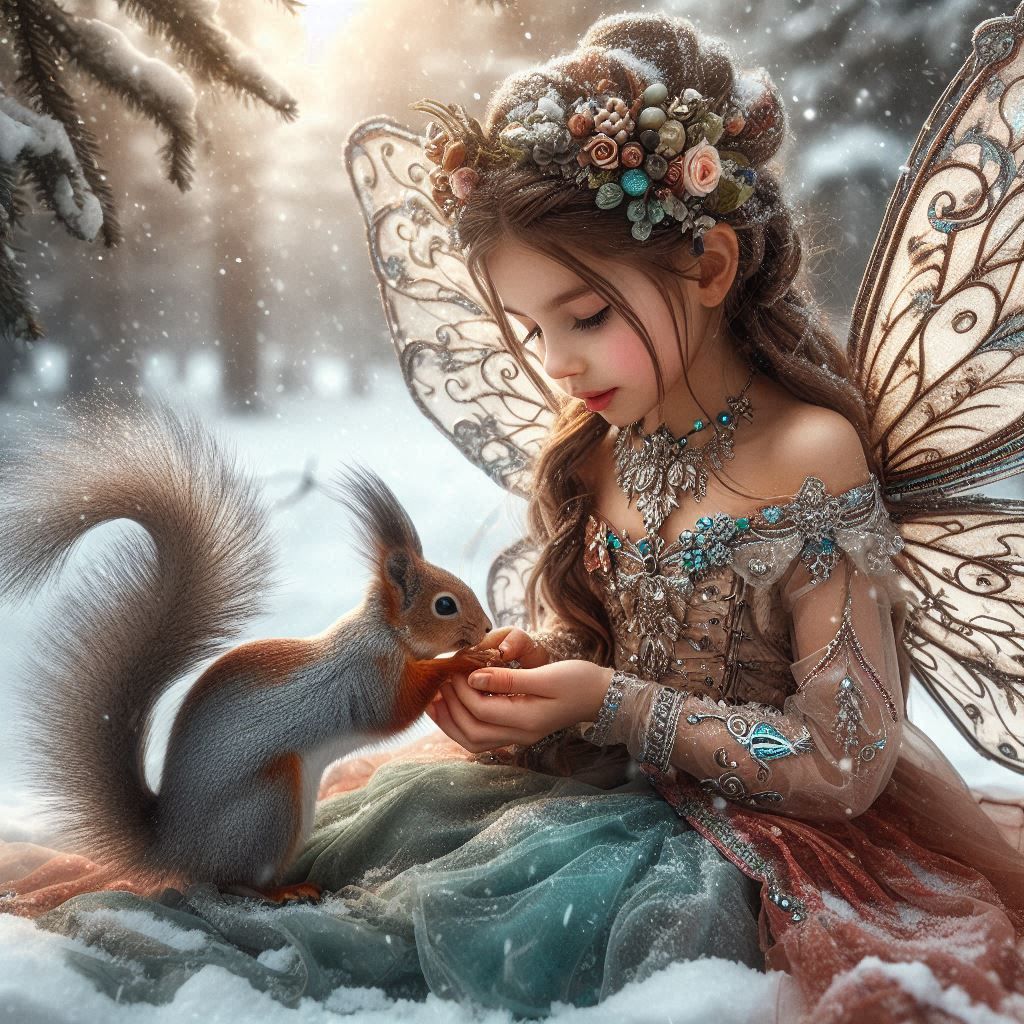 Fairy girl and squirrel