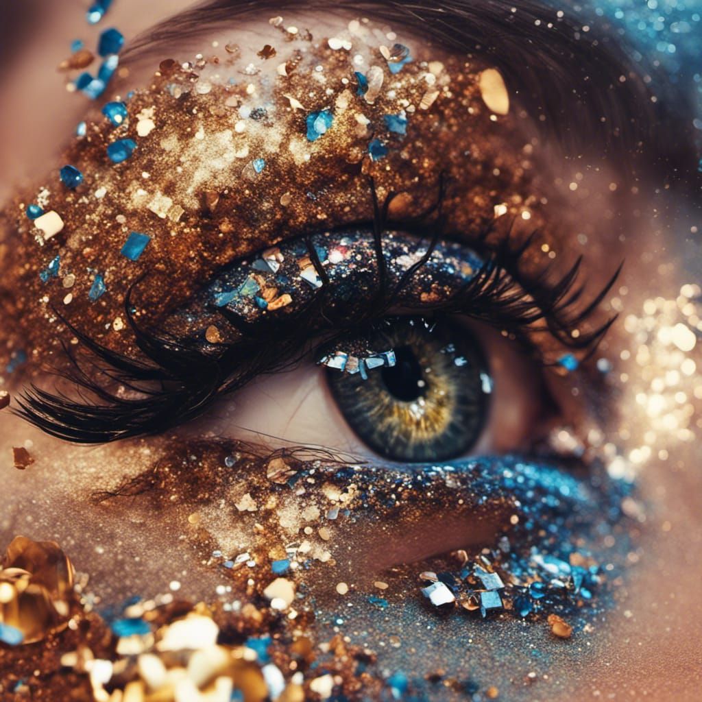 Glitter Eye Makeup: Hyperrealistic Close-Up
