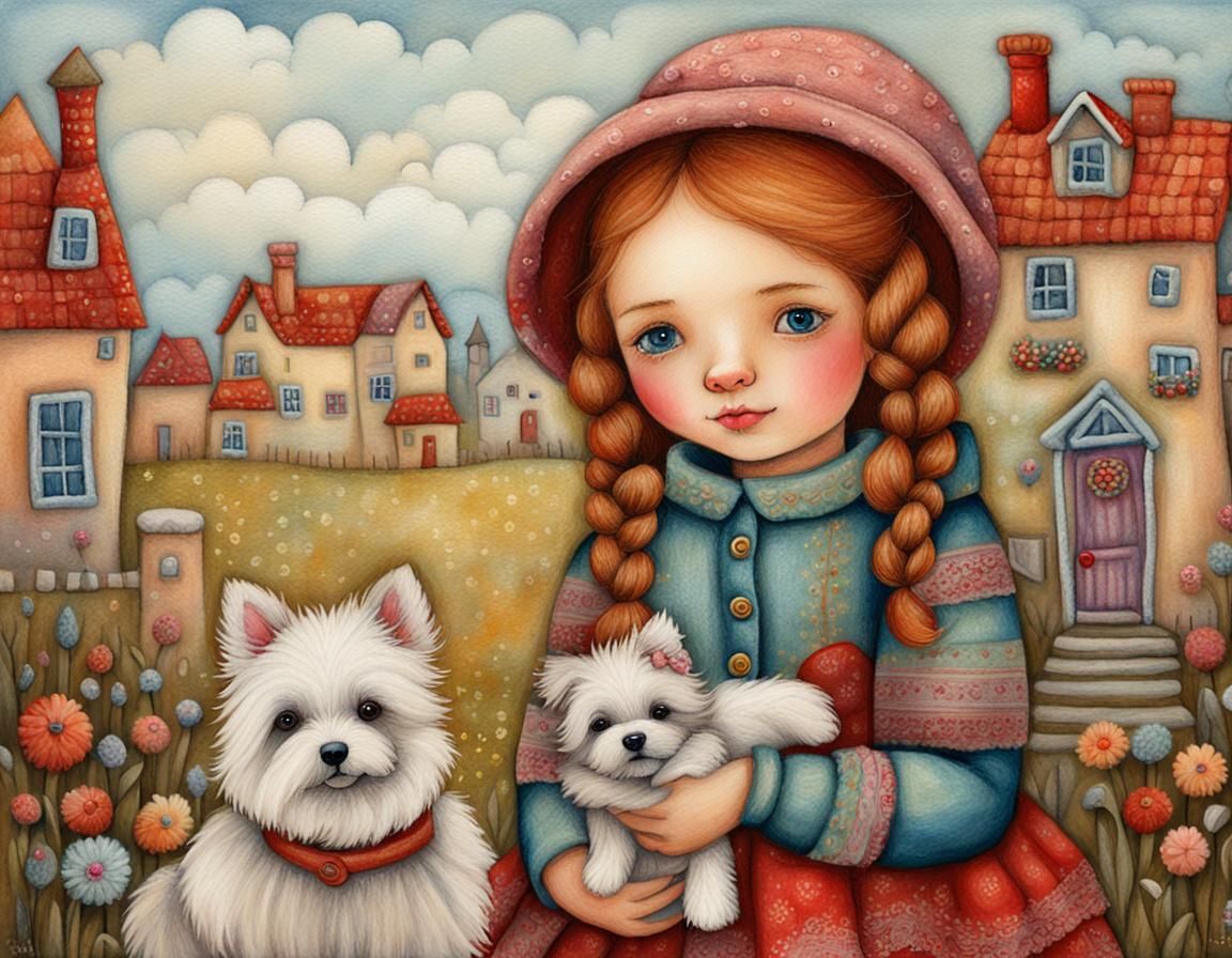 Girl and cute dogs