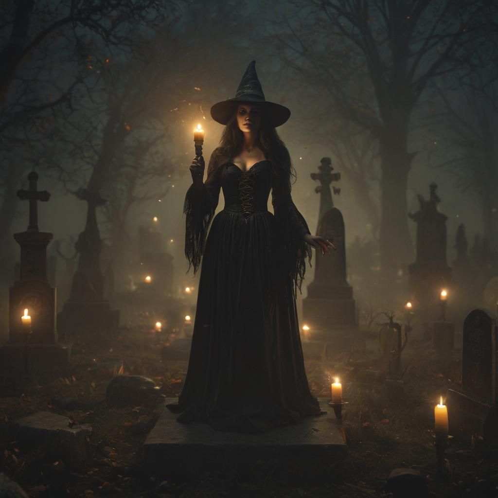 Eerie Witch Conjuring in Haunted Cemetery