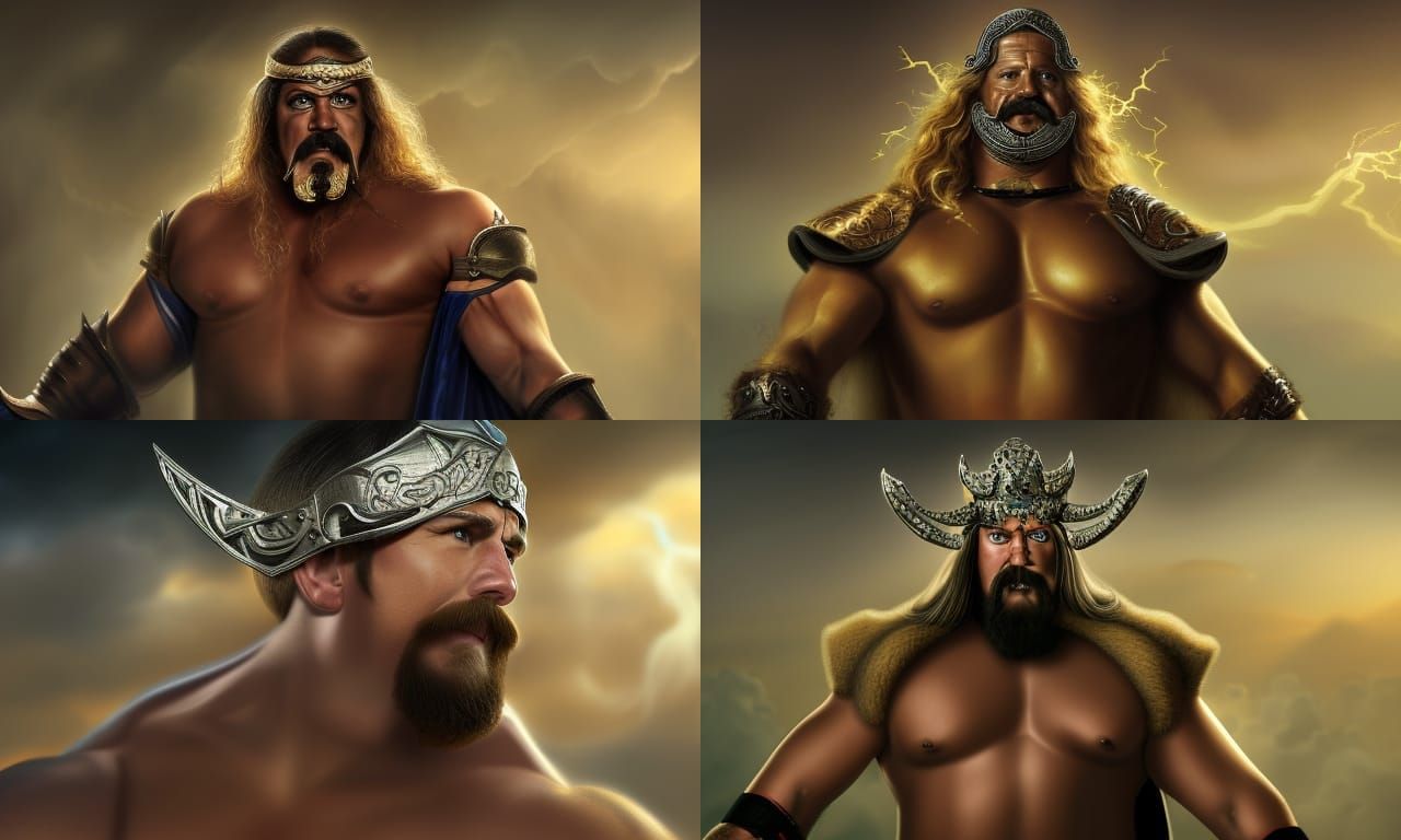 hogan, mustache goatee, headband, wwe wrestler but fantasy, ...