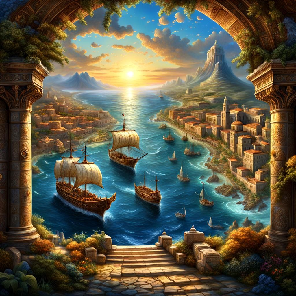 Fantastical Ancient Port City of Gods