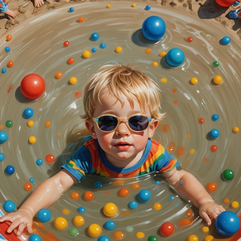 Boy in Beach Ball in Soup: Hyperrealistic Art