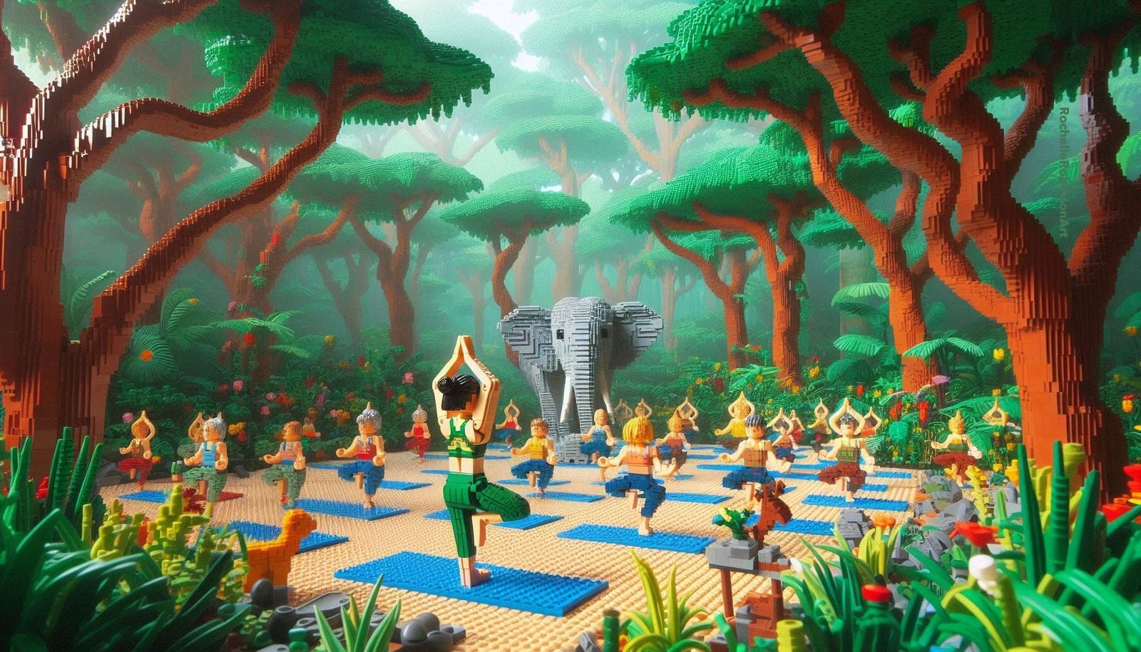 Yoga with Elephants - Lego Art