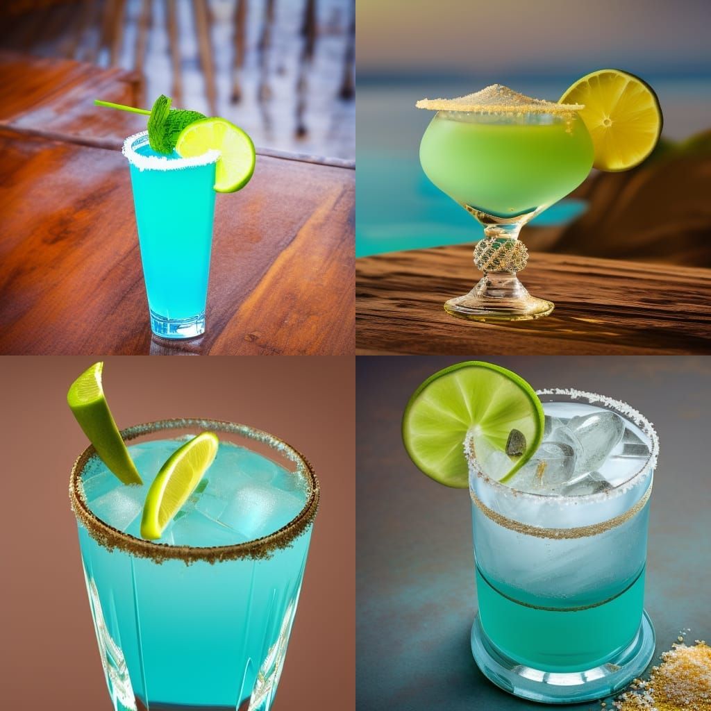 Royal margarita in a tall stemmed glass, turquoise ombre col...