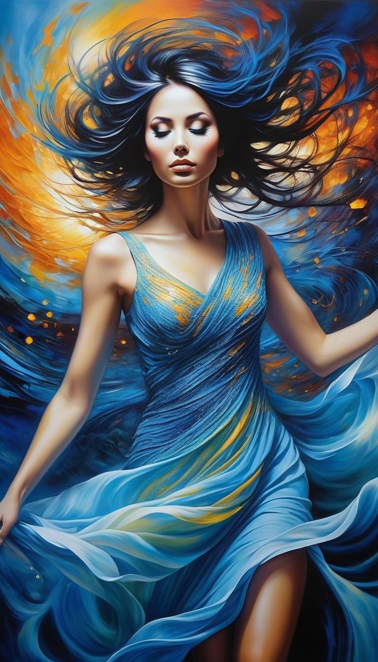 Ethereal Emo Woman: A Neo-Romantic Oil Painting