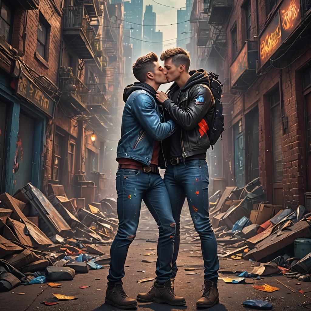 gay boy in tight jeans kissing - AI Generated Artwork - NightCafe Creator