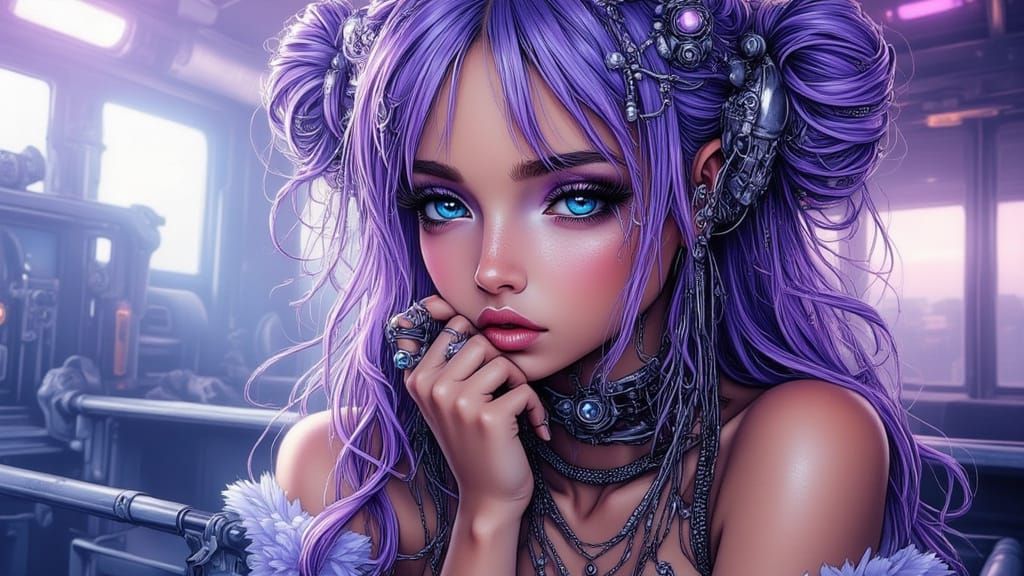 <lora:Hand Drawn Bohemian:1.0> <lora:Cute Anime:1.0> a realistic full body portrait of a cybernetic babe with a fully cybernetic head, a det...